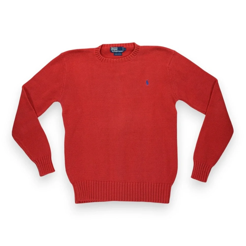 Vintage 90s Polo Ralph Lauren Sweatshirt Mens‎ Large Red Chunky Knit Crewneck